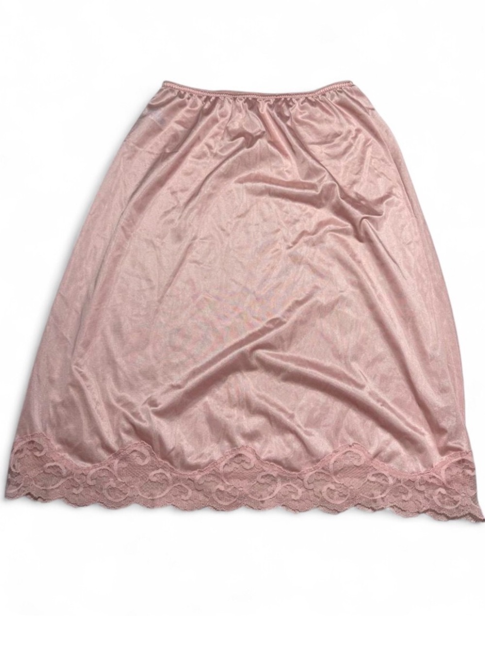 Vintage JCPenney Midi Pink Satin Half Slip Skirt Lace Hem USA Coquette Lingerie